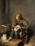 Boy Catching Fleas on His Dog Gerard Ter Borch